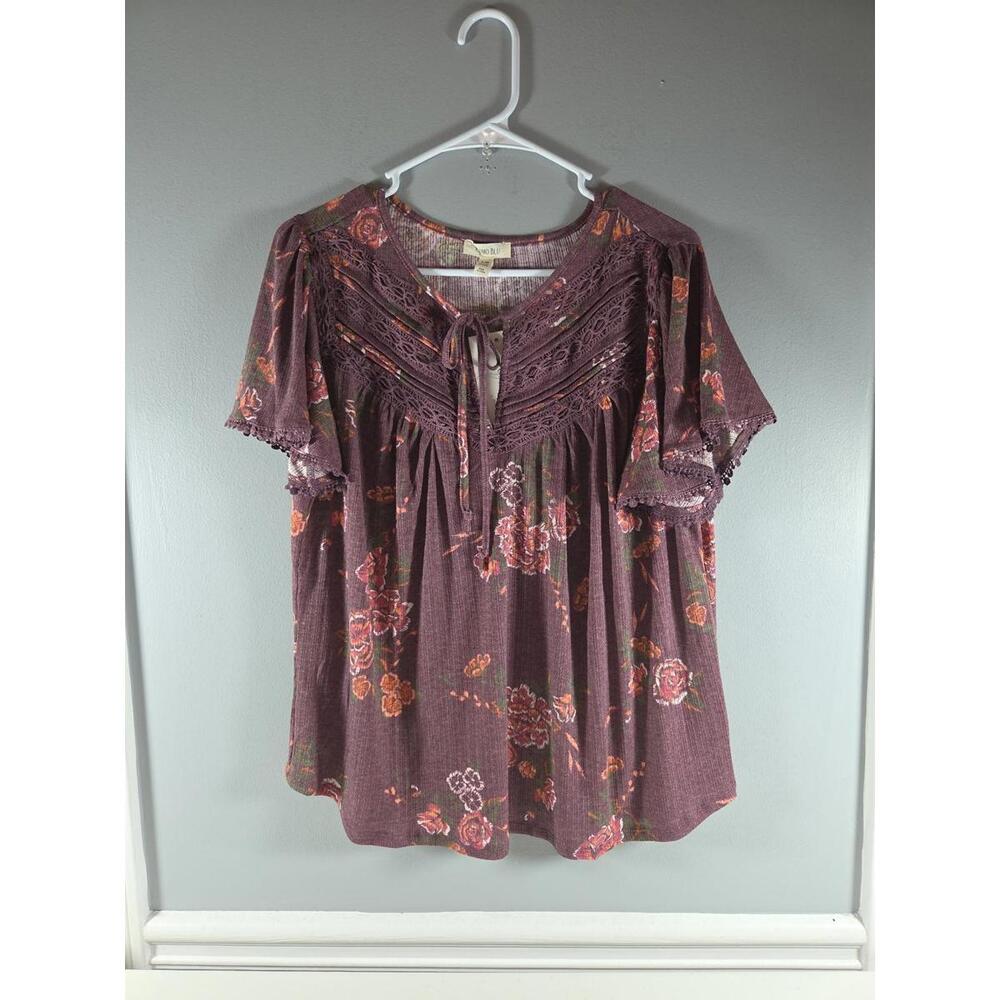 Como Blu Women's Blouse Purple Floral Lg NEW Casual Top